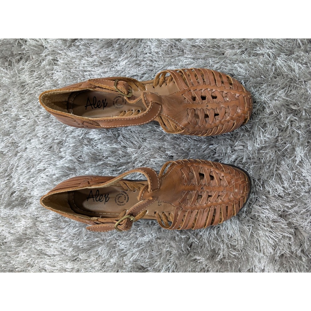 Alex Womens  Huarache‎ Sandals Brown Woven Wedge Heel Ankle Strap Size 25
